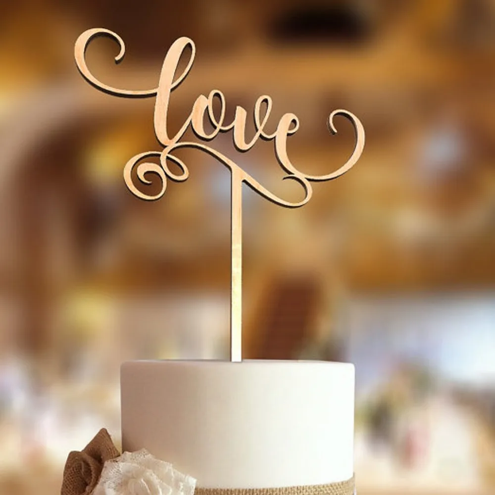 

Love Wooden Wedding Cake Topper//Wedding Decorations/Rustic Wedding Gift/Silhouette Cake Topper/Glitter topper for cake/5 color