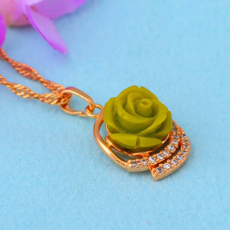 Роза язык Apple зеленый цветок для молодежи золотой тон ААА циркония Кристалл