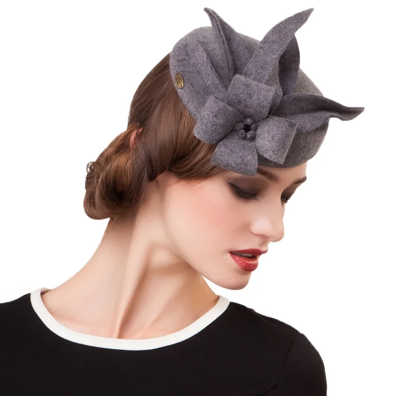 Gray Wool Hat FS вуалетки для женщин королевские свадебные платья шерсть фетровые шляпы Винтаж Черный Серый Pillbox шляпа Дамы Коктейльные Вечерние Цветочные фетровые шляпы - Цвет: Gray Wool Hat