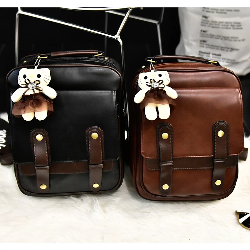 Women Female Brand Back Pack College Style Leather Backpack School Back pack Vintage Student Schoolbag Retro Rucksack Square
