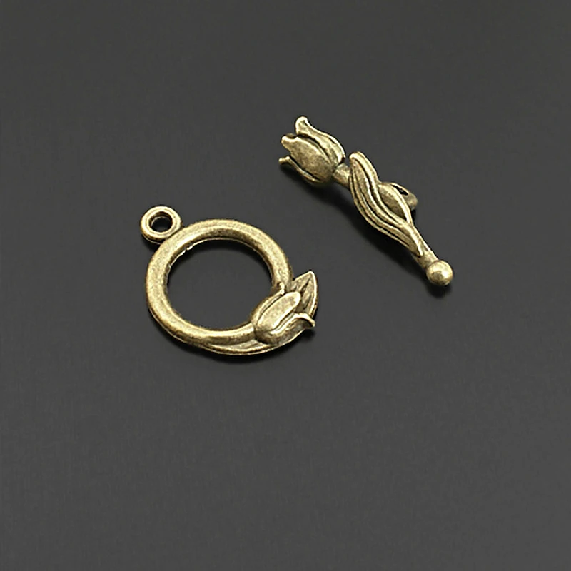 

(26658)100g,about 62 Sets O:20x14MM Antique Bronze Zinc Alloy Tulip O Toggle Clasps Bracelets Clasps Findings Accessories