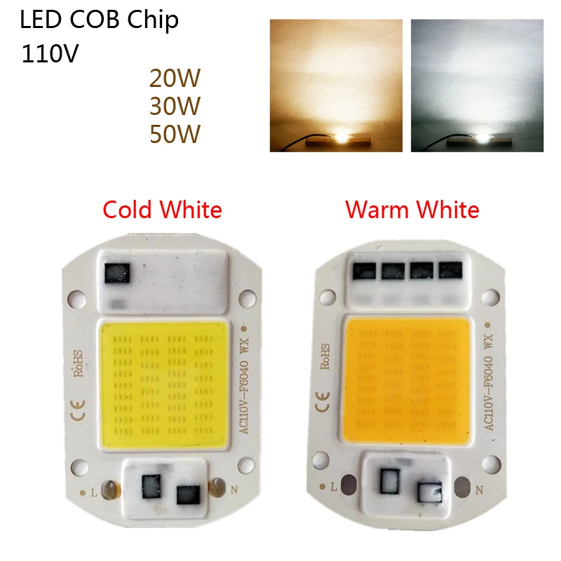 20 Вт 50 прожектор 1 шт./5 шт. умный IC DIY холодный белый AC 110 В светодиодный COB чип
