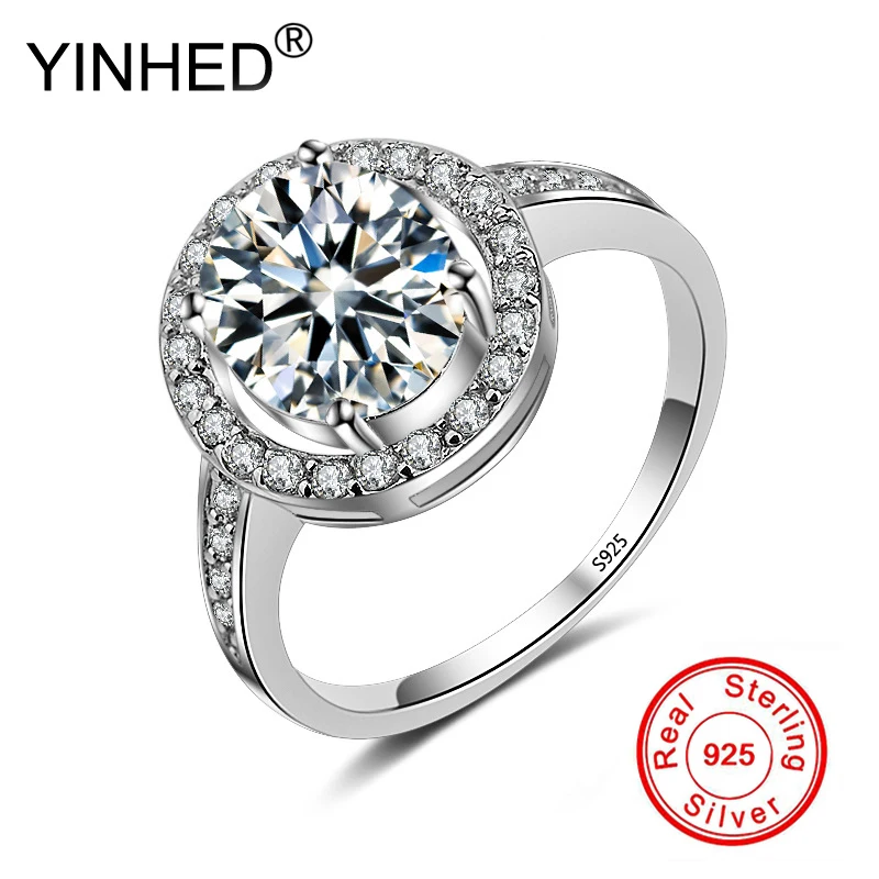 

YINHED 100% Real 925 Sterling Silver Rings for Women Gift Luxury Fashion AAA Cubic Zirconia Engagement Jewelry Finger Ring ZR577