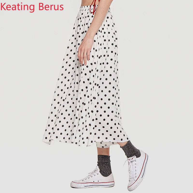 2019 Женская юбка с высокой талией свободная большие размеры пляжная в горошек