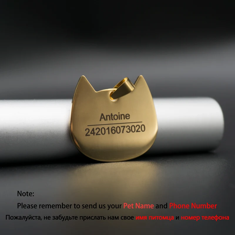 Golden-Cat Персонализированные Бирки Для Собак из нержавеющей стали с именем Выгравированные ID бирки для ошейника для собак анти-потеря питомца кулон-табличка с именем для питбуля лабрадора - Цвет: Golden-Cat