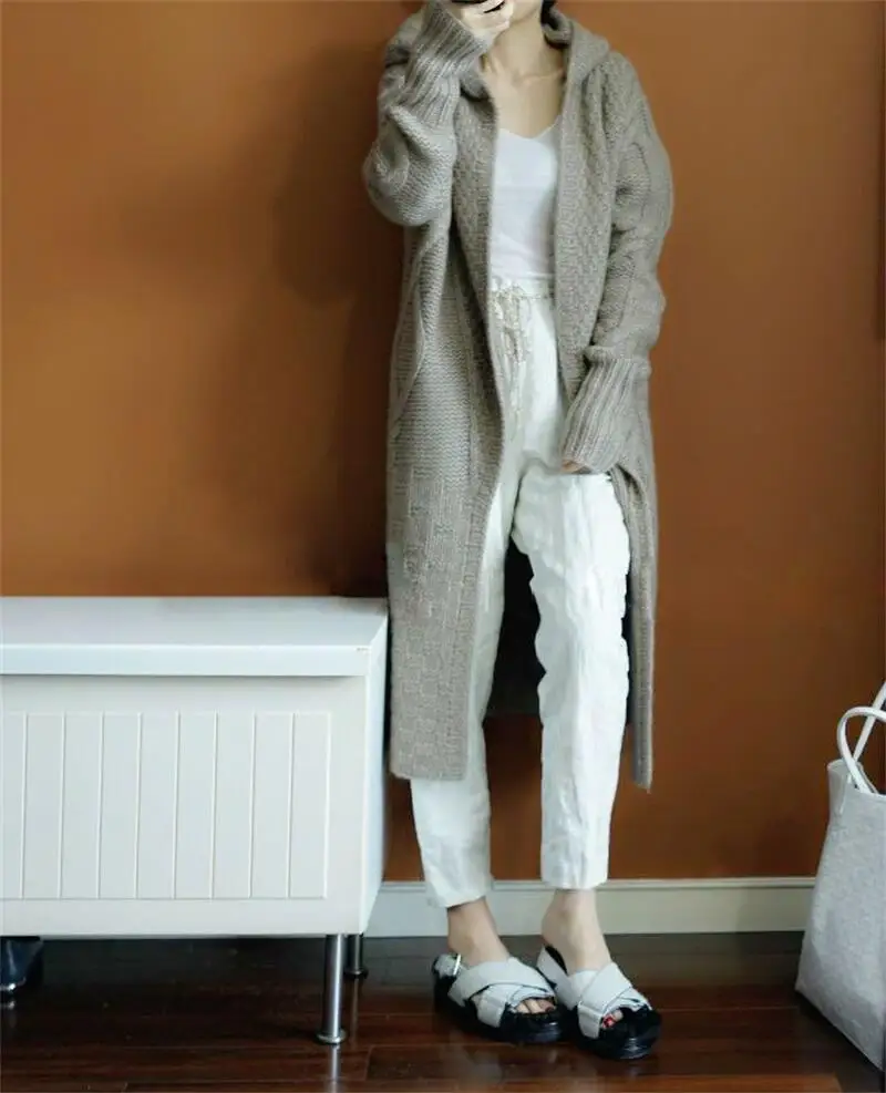 Woman cashmere cardigan and Hoodie Autumn winter 2019 New Casual Knitted Long Cardigan With A Hood Female Coat |