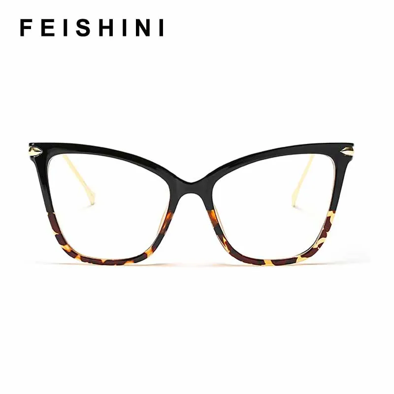 FEISHINI Black frame Cat Eye Glasses Frame Women brand Clear Lens Transparent Eyewear frames Ladies Myopia Nerd eyeglasses frame