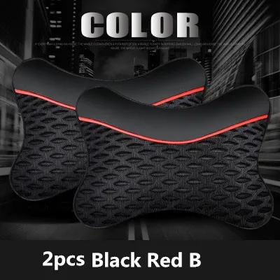 2pcs black red B 2 шт. кожаное Сетчатое автомобильное сиденье для шеи Защита талии набор Безопасность авто подголовник поясничная поддержка подушка для отдыха подушки дышащие - Цвет: 2pcs black red B