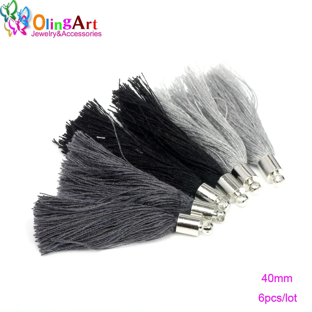 

OlingArt 40mm 6Pcs Mix Color Cotton Silk Satin Charms Tassels DIY necklace Earrings Jewelry Making Straps handbag Pendant 2019