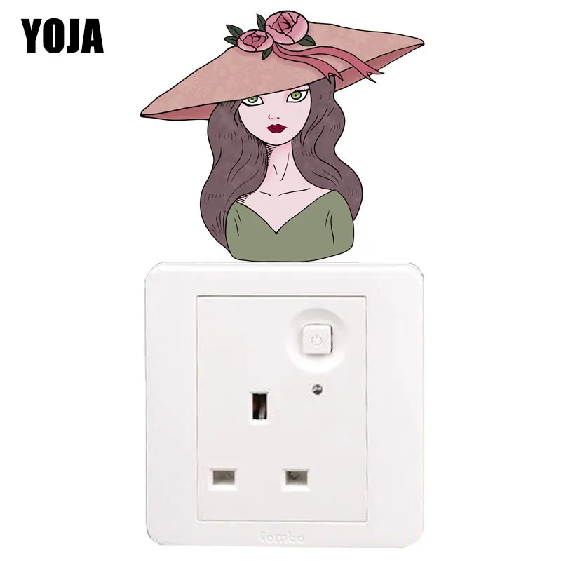 YOJA Cartoon Girl Wearing Big Hat PVC Switch Sticker Leisure Life Pastoral Style Decor Wall Decal High-quality 8SS1397 Дом и сад