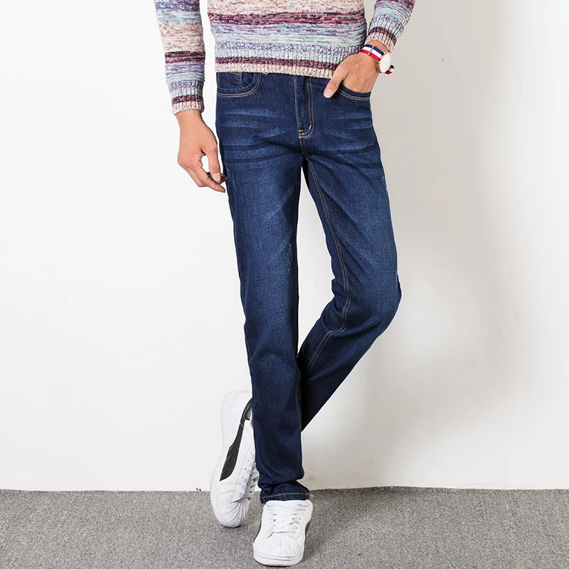 Джинсы мужские маленькие синие стрейчевые повседневные Модные брюки из денима