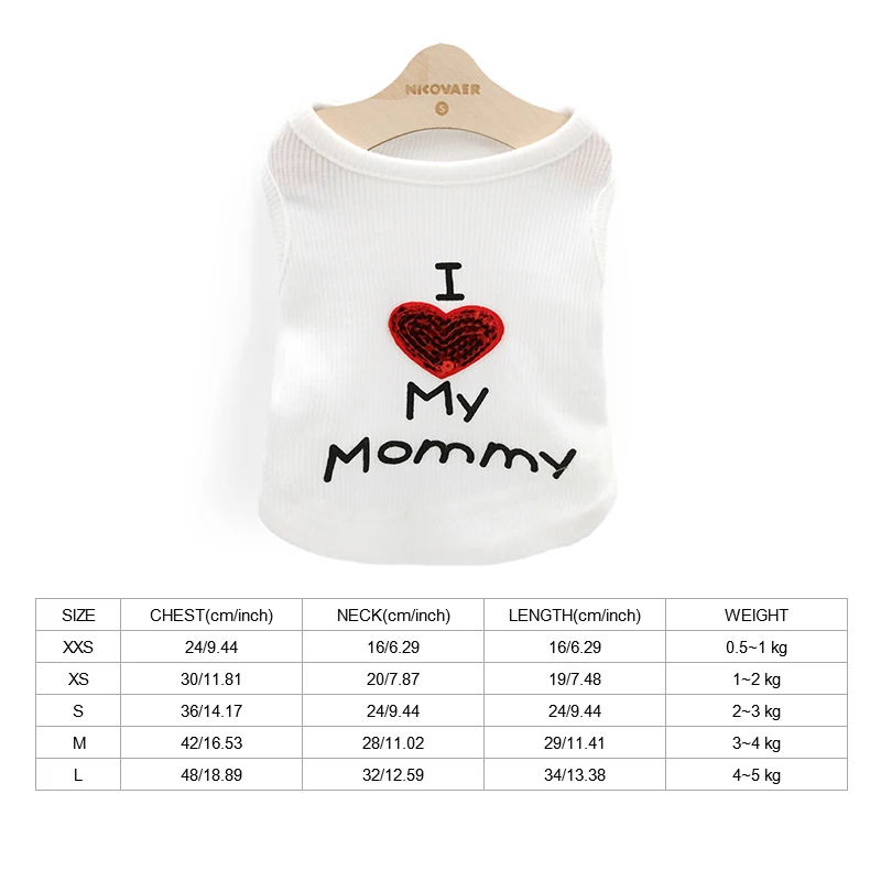 Mommy-White Одежда для домашних собак для маленьких собак, летняя одежда для чихуахуа, щенка, йоркца, зимний жилет, футболка, костюм для кошек, Серия I Love Mommy Daddy - Цвет: Mommy-White