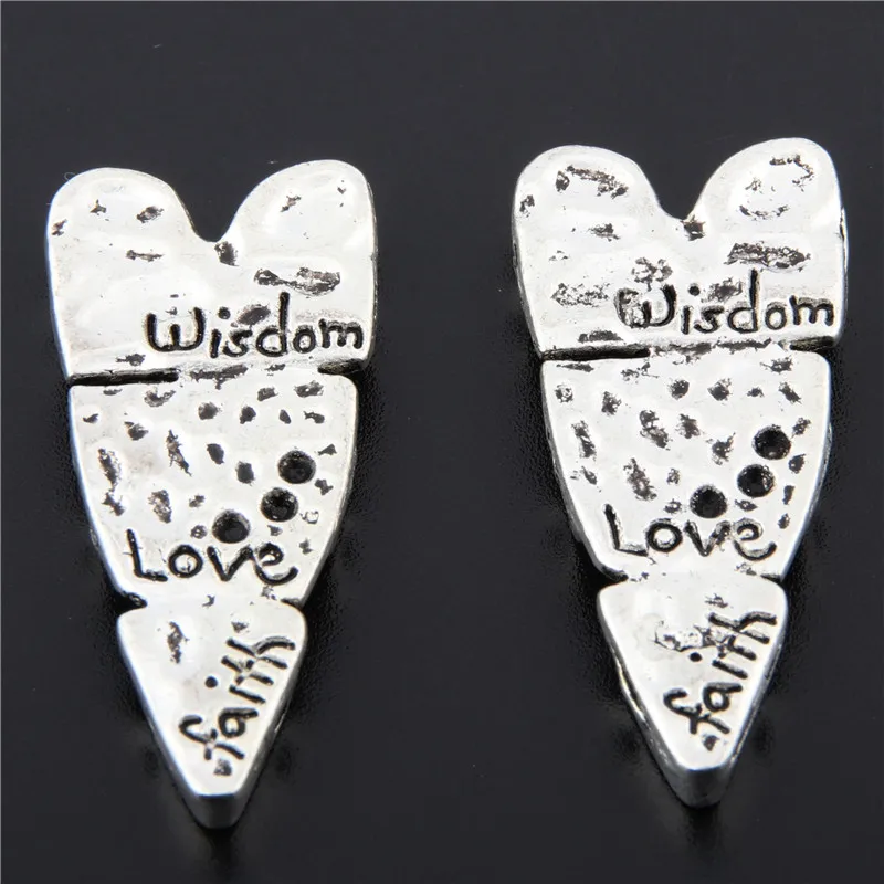 6 шт. сердечко серебряного цвета ручная работа Висячие буквы мудрость любовь Вера