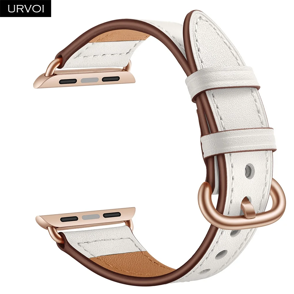 Белый Женский ремешок URVOI для apple watch, Классическая Пряжка, мягкий ремешок из натуральной кожи для iwatch, серия наручных часов 5432, розовое золото, адаптер/Пряжка - Цвет ремешка: Белый