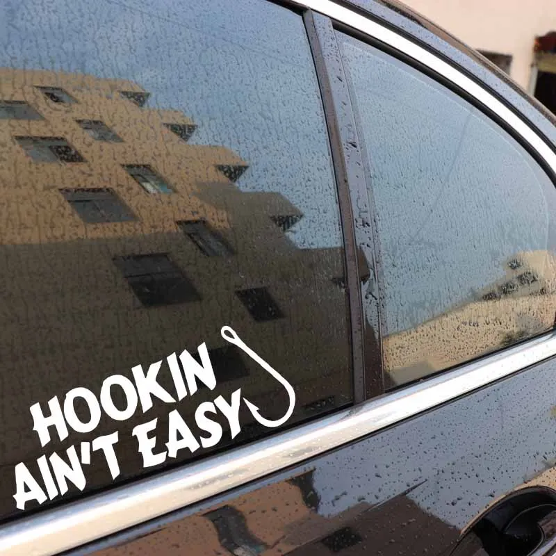 YJZT 16.9CM*6.3CM Hookin Aint Easy Fishing Funny Car Window Vinyl Decal Sticker Black/Silver C24-1016 | Автомобили и мотоциклы