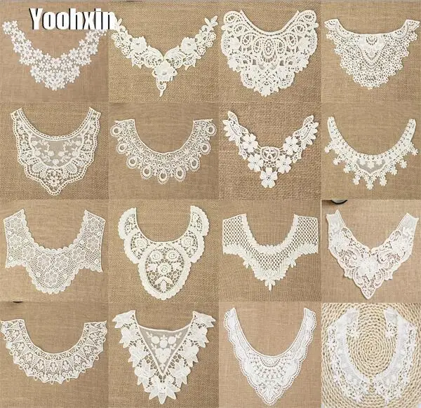 

HOT White cotton plum bossom rose embroidery lace collar Sewing Applique DIY guipure neckline wedding dress cloth Accessories