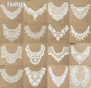 Популярная белая хлопчатобумажная вышивка кружевной воротник тканевый, швейная аппликация сделай сам, гипюровая лента, отделка декольте, свадебное платье, тканевые аксессуары