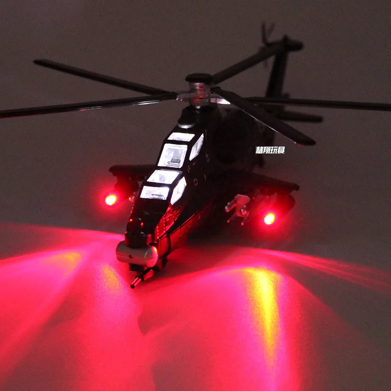 

1:28 Straight 10 Gunship Alloy Helicopter Model Light Sound Pull Back Propeller Power Airplane Model Toy Military Fan Collection