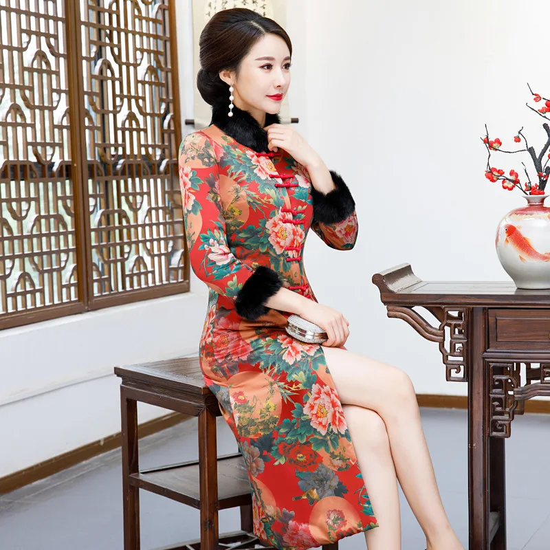 2018 Новый китайский стиль женский улучшенный cheongsam Осень и зима имитация ладана