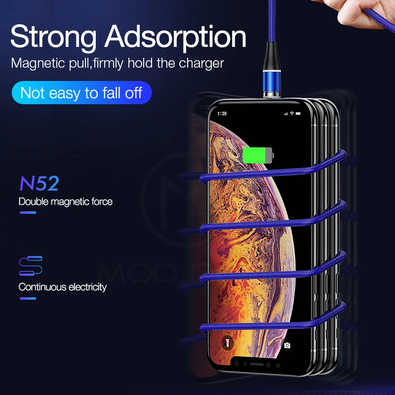 Магнитный кабель MOOJECAL Micro USB type C для iPhone XS X XR 8 7 samsung S8 Быстрая зарядка зарядный