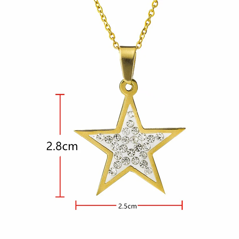 Top Quality Women Fashion Jewelry Necklaces Stainless Steel Star Pattern Crystal Pave Charm Korye Bijoux Femme | Украшения и