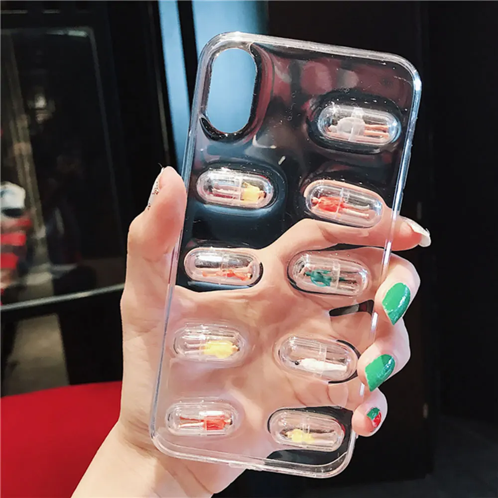 3D Милые капсулы таблетки человек чехол для iPhone X 6 s 7 8 плюс прозрачный мягкий ТПУ IMD