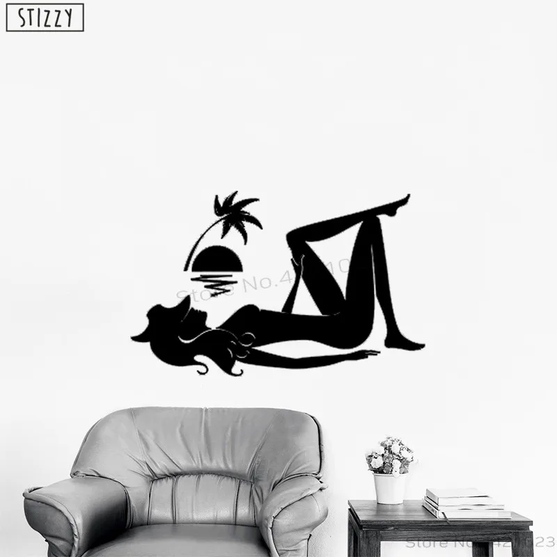 STIZZY Wall Decal Bathroom Paper Beach Holiday Vinyl Stickers Woman Relax Design Home Decor Interior Waterproof C450 | Дом и сад