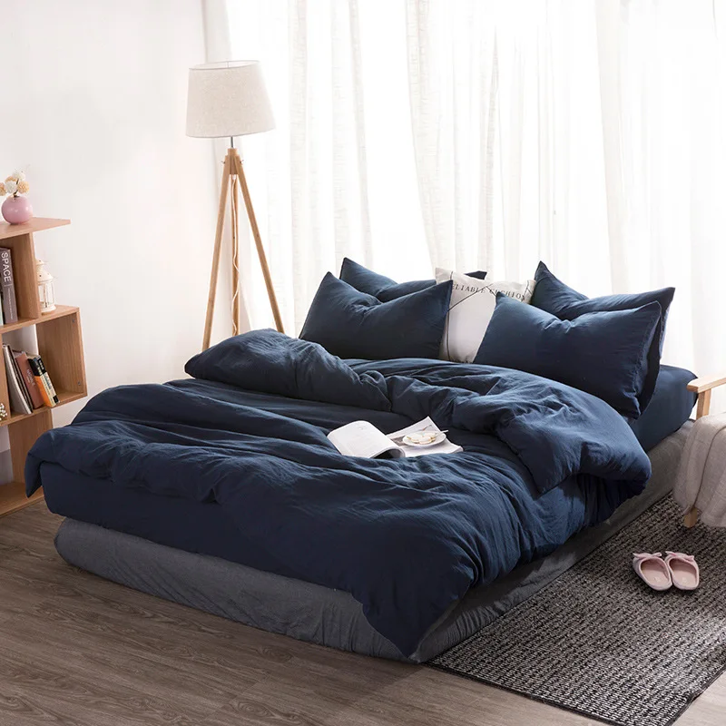 Washed Cotton Bedding Set Solid Duvet Cover Soft Grey Bedclothes Japanese Style Home Bed Super King Size Linens | Дом и сад