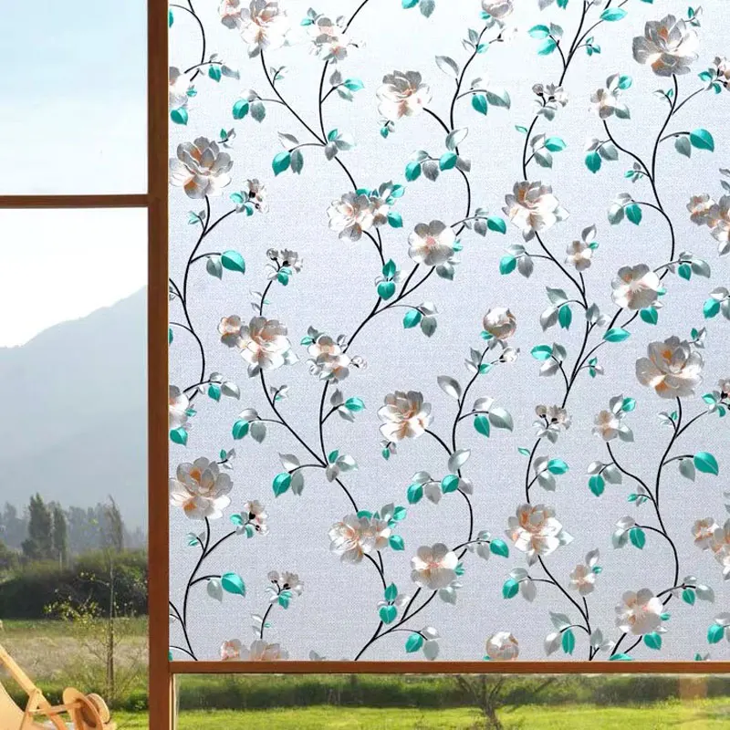 

3D Jasmine Stained Static Cling Glass Stickers Frosted Window Film home foil Self-adhesive decorative 40/45/50/60/75/80*200cm