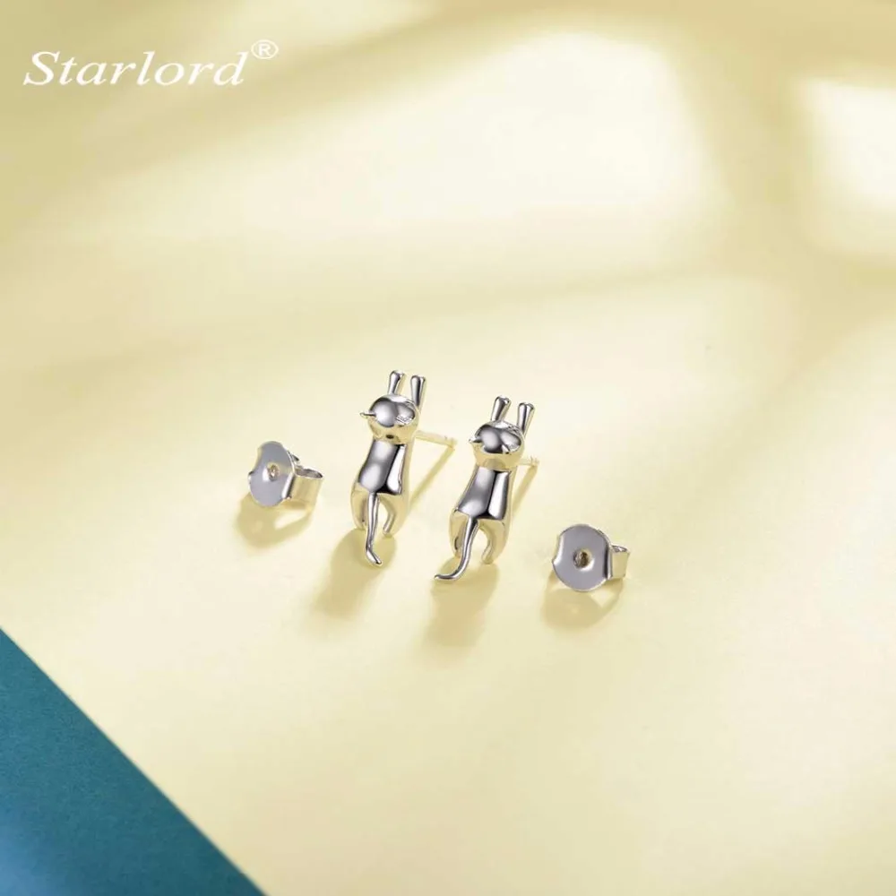 925 Sterling Silver Lovely Cat Stud Earrings Cute Kitty Silver Cat Stud Earrings Gift For Women/Girls E6009B