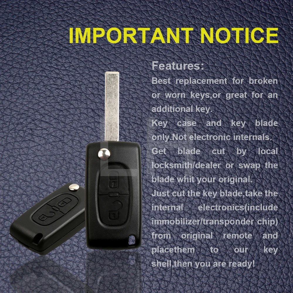 Ключ чехол 2 кнопки флип складной пустой оболочки для peugeot 107 207 307 307S 308 407 607