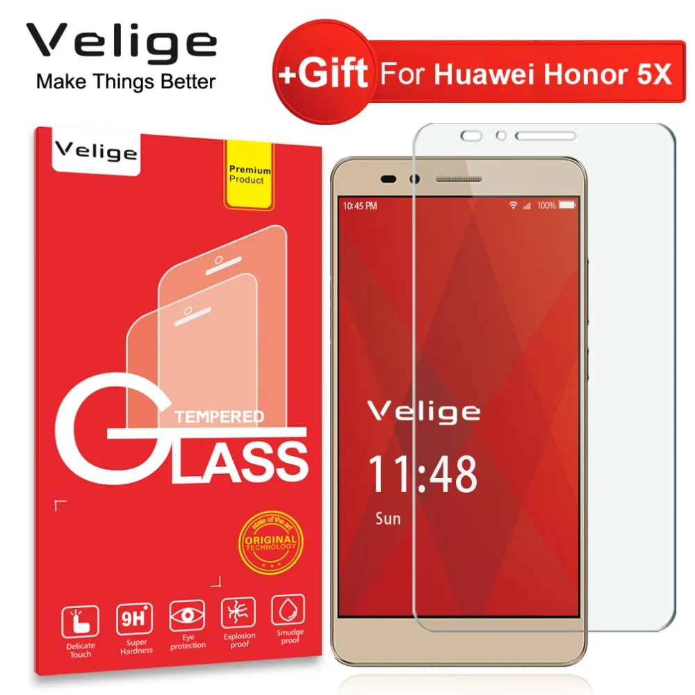 Закаленное стекло Velige 9H для Huawei Honor 5X 5 X Honor5X защита экрана 0 3 мм прозрачная