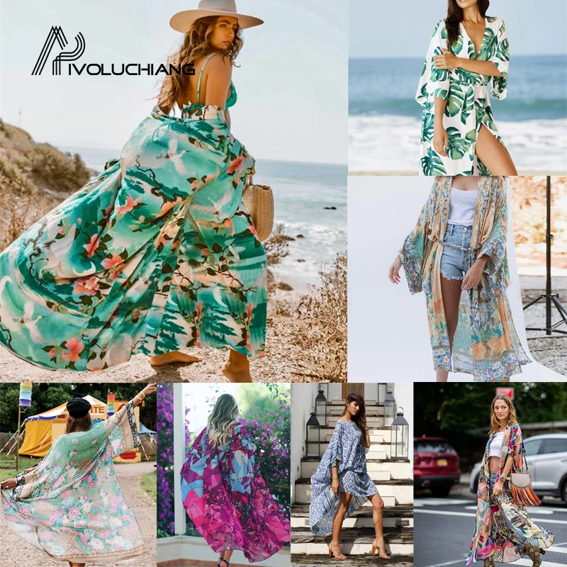 Пляжное платье на шнуровке Vestido кафтан саронг с принтом длинные Cover Up купальный