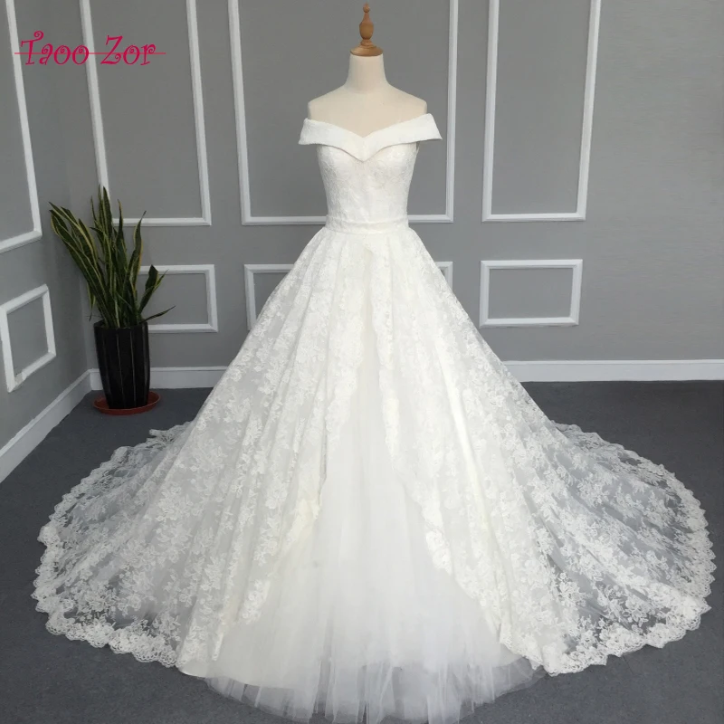 TaooZor Vestido de Noiva аппликации кружевные цветы свадебное платье принцессы 2018 без