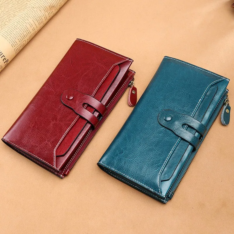 Женский кошелек из натуральной кожи New Women Wallet Genuine Leather Long Clutch Wallets for Female Cowhide Bifold Purse Ladies Card Holder Coin on.