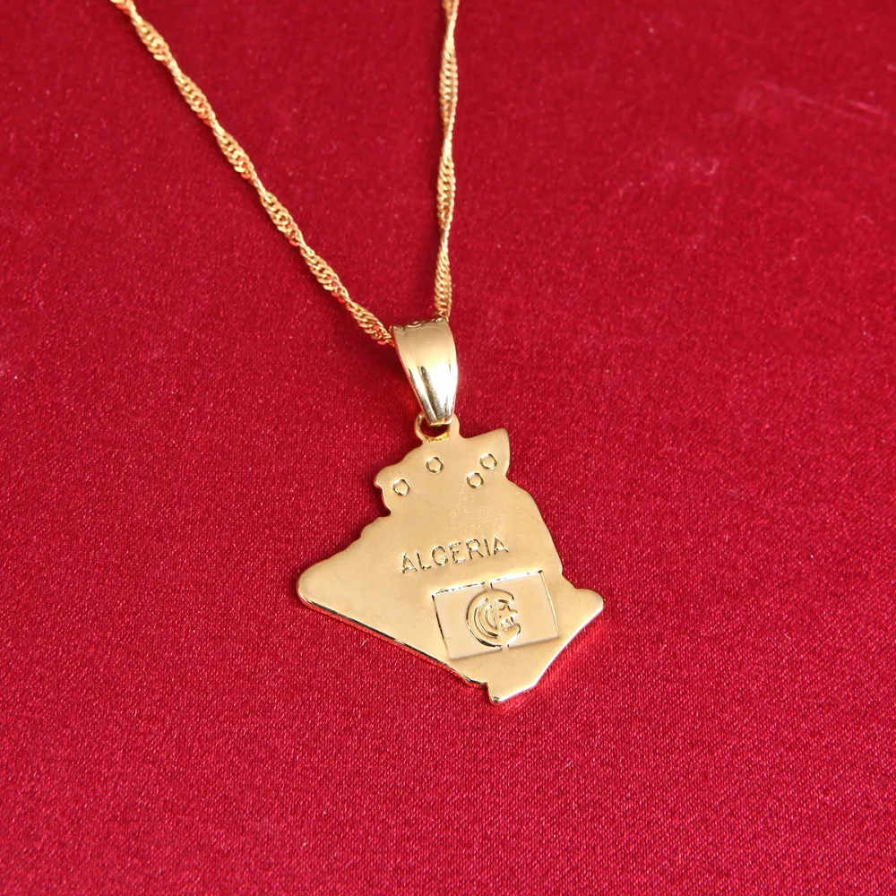 Ожерелье с подвеской в виде карты Алжира цепочка 24 К желтое золото ювелирное