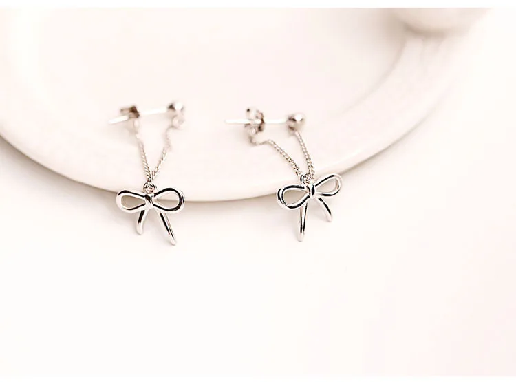 bow tassel earring 100% 925 Sterling silver Jewelry fashion Hypoallergenic Stud earrings for women girl gift | Украшения и