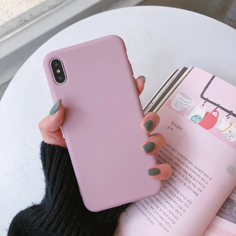Pink SANGOLD сплошной цвет силиконовый чехол s для iphone XR X XS Max 6 6S 7 8 Plus милый карамельный цвет мягкий простой модный чехол для телефона - Цвет: Pink