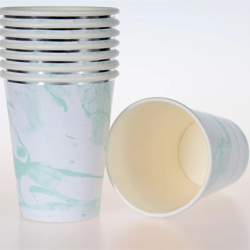 120pcs Mint &amp Blue Stroke Marble Silver Edge Paper Cups Party Treat Guest Drinking Cup for Wedding 1ST Birthday Engagement | Дом и сад