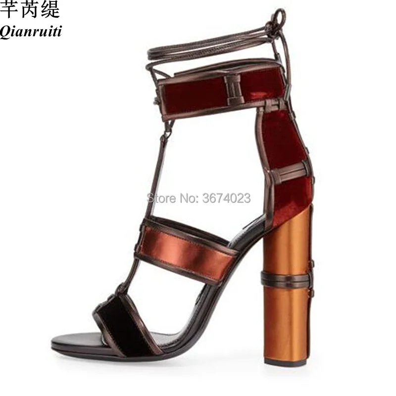 Qianruiti Female Paneled Leather Sandals Patchwork Block High Round Heels Gladiator Ankle Strap Caged Sandalias Summer
Qianruiti Female Paneled Leather Sandals Patchwork Block High Round Heels Gladiator Ankle Strap Caged Sandalias Summer