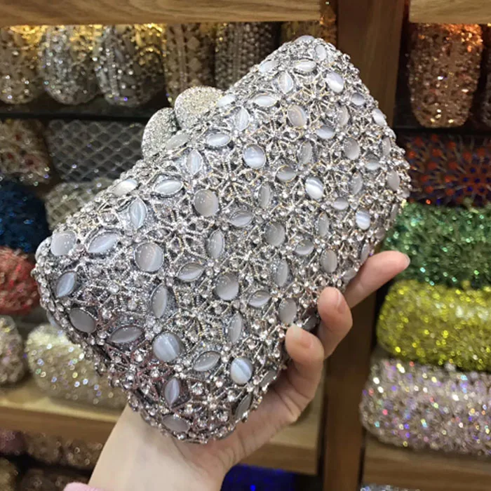 Женские вечерние сумки с серебряными кристаллами Minaudiere сумка для свадебной вечеринки бежевые