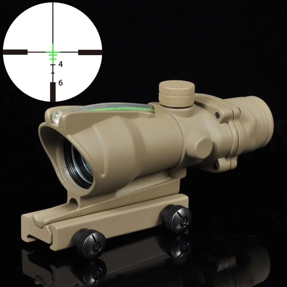 DE-GREEN SEIGNEER ACOG Тип 1X32 тактический зеленый/Красный точка зрения настоящий волоконный оптический прицел с Пикатинни - Цвет: DE-GREEN
