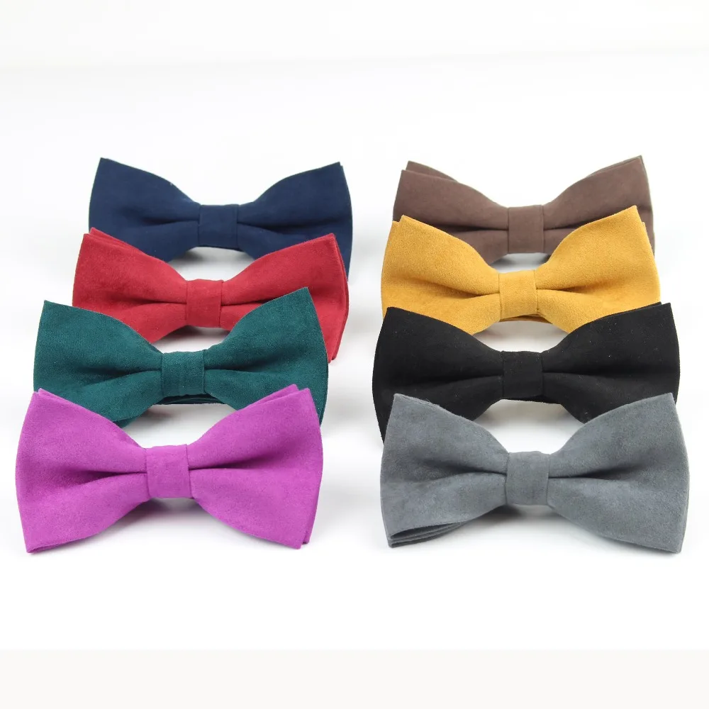 New Fashion Solid Micro Suede Bowties Groom Leather Mens Plaid Soft Cravat For Men Butterfly Gravata Male Wedding Bow Ties|leather gear shift