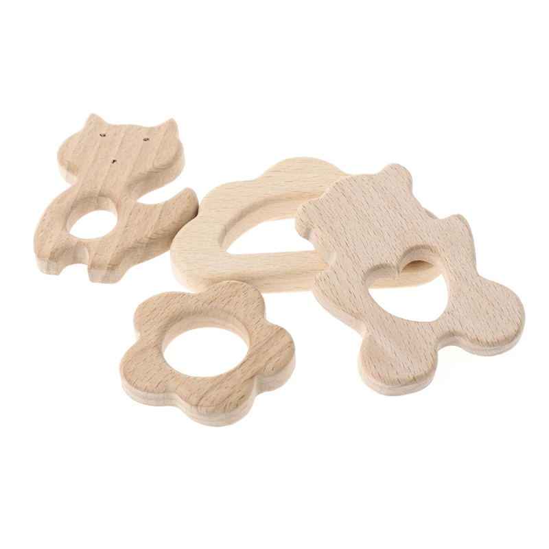 

Baby Wooden Teething Relief Toy Nature Organic Polar Bear Nursing Holder Teether Cloud Fox Flower