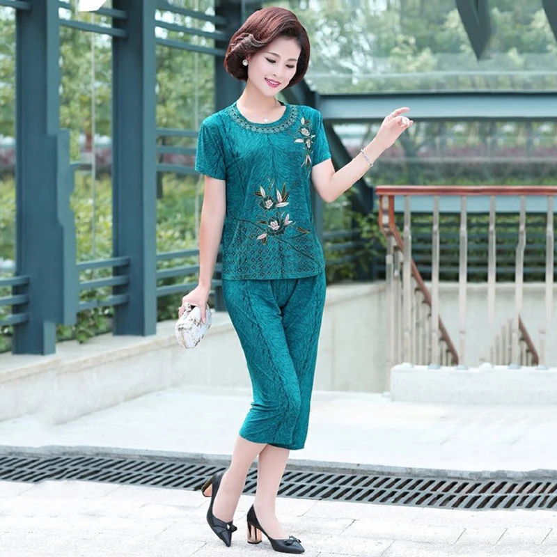 Женский летний повседневный костюм из 2 предметов с принтом футболка коротким