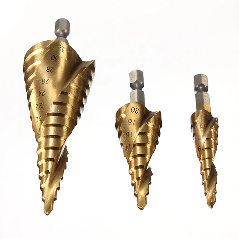 Высокое качество! 3 шт. ступенчатые спиральные сверла из быстрорежущей стали 4-12
