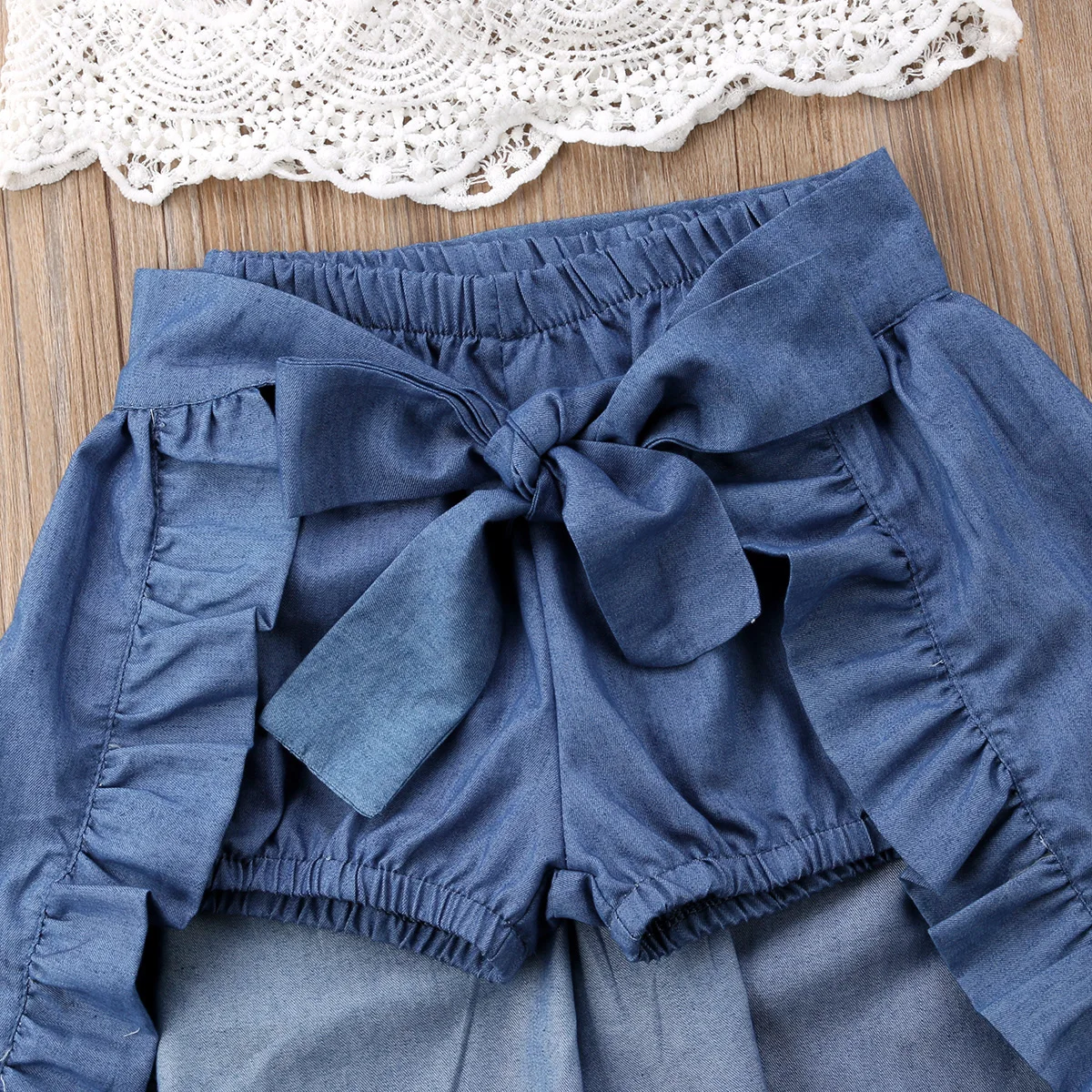 2 шт. Pudcoco летняя детская Кружевная футболка с открытыми плечами и штаны наряды