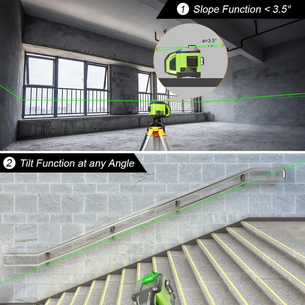 Huepar Electronic Self-Leveling 3D Green Beam Laser Level 3x360 Cross Line Three-Plane Leveling Alignment-Dual Slope Function