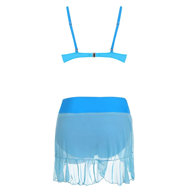

KNLPJYQ 2 Pieces Swimwear Mesh Skirt Bikini Set Front Cross Padded Swimsuit 2019 Women Brazilian Lace Up Bathing Suits Tankini