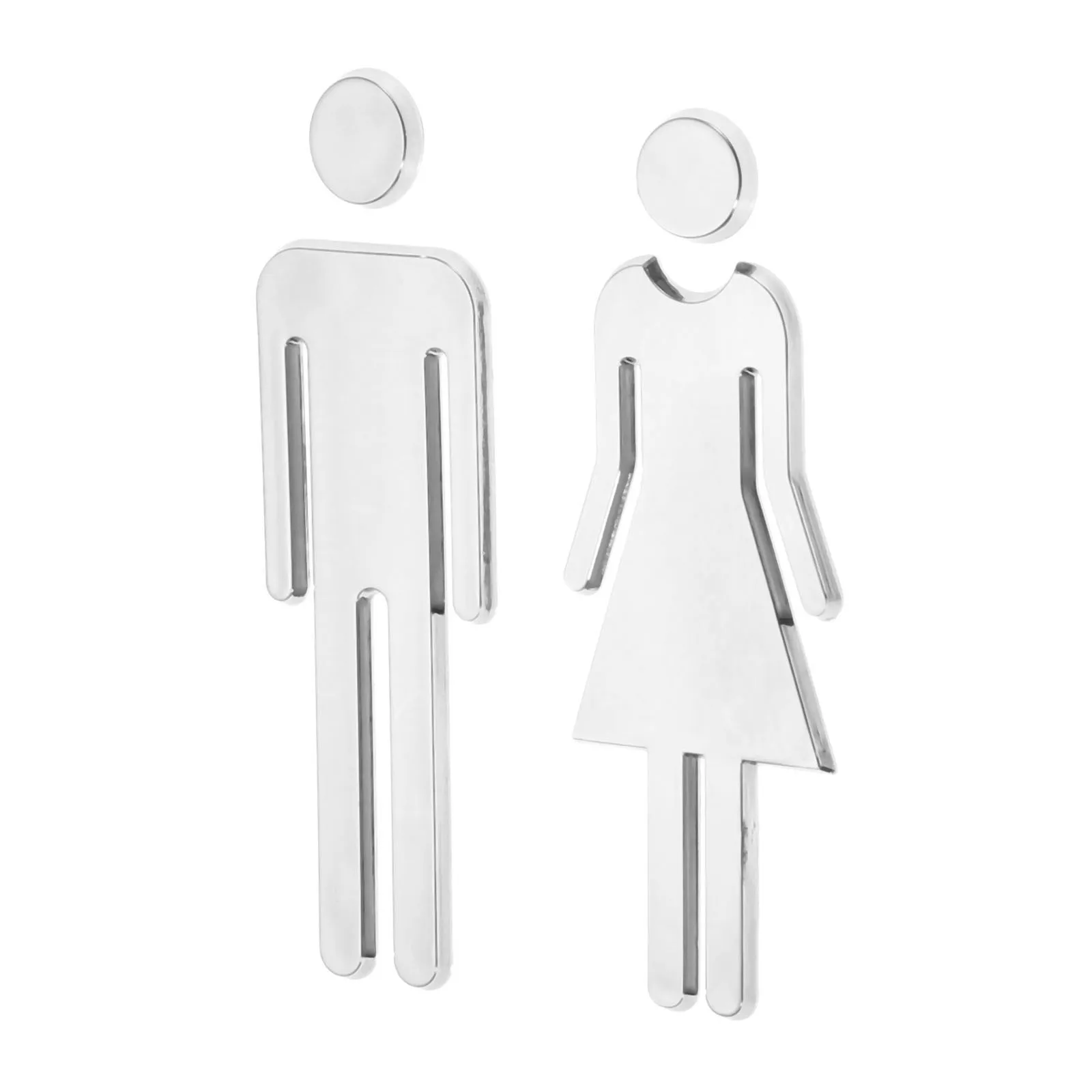 2Pcs/1 Pair Removable 3D Mirror Public Toilet Symbol Restroom Sign Men Women Wall Art Stickers for Hotel Bar School Silver 12cm |